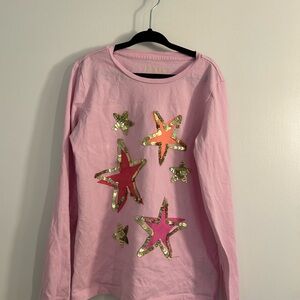 Crewcuts Girls Pink Flip Sequin Star Long Sleeve Shirt M (8–9)